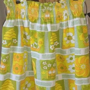 Vintage Groovy Retro Pom Pom Curtains Green Yellow Orange Flower Power